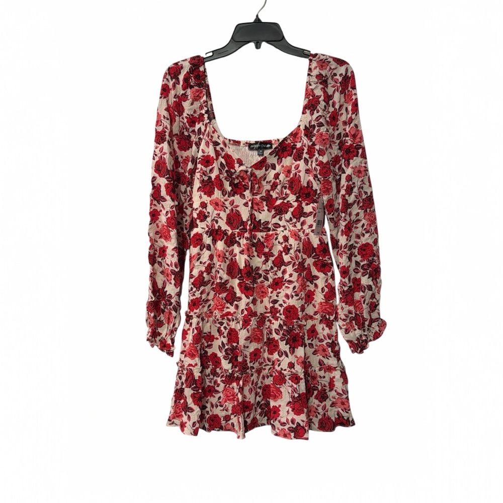 Midnight Doll NWT Red Floral Babydoll Mini Dress Smocked Back Size M